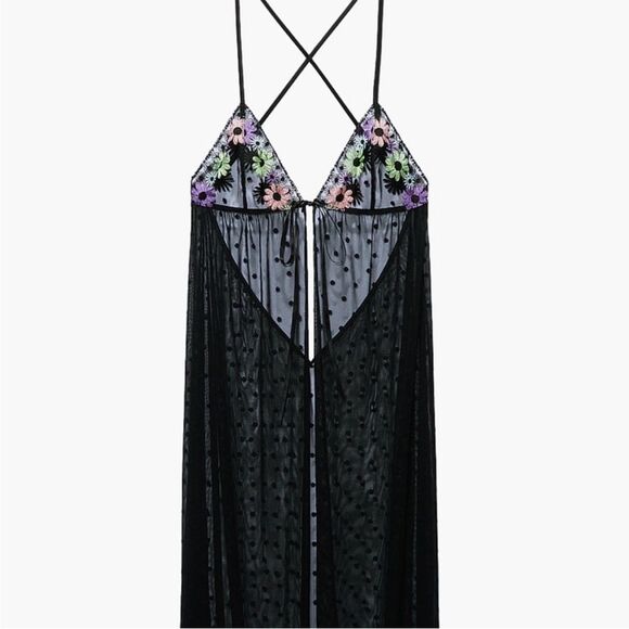 Savage X Fenty Free Spirit Black Floral Embroidered Sheer Night Slip Lingerie - Picture 16 of 16